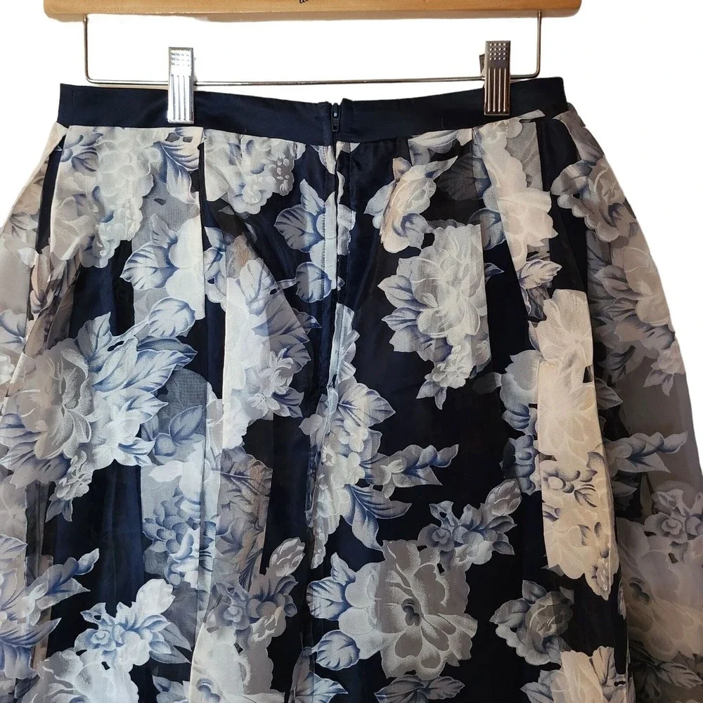Nanette Lepore Girls Blue Floral Print Layered Satin Maxi Skirt Size XL 16 Years